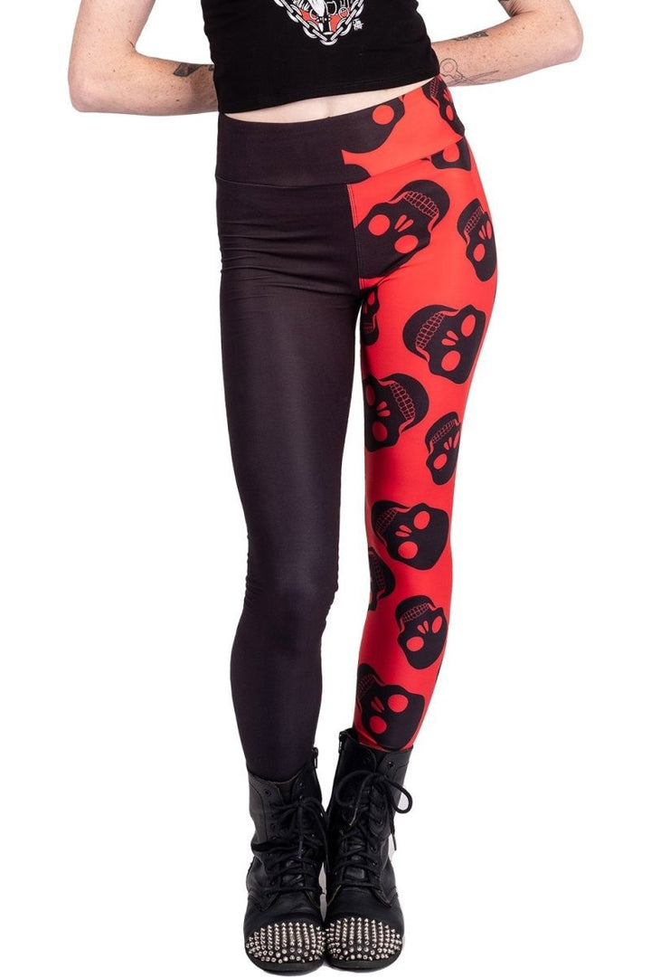 Two Tones Red Skulls High Waist Leggings