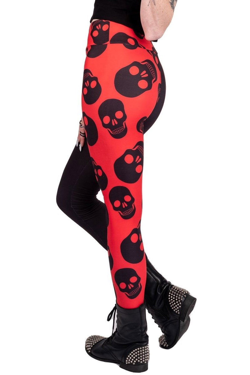 Two Tones Red Skulls High Waist Leggings