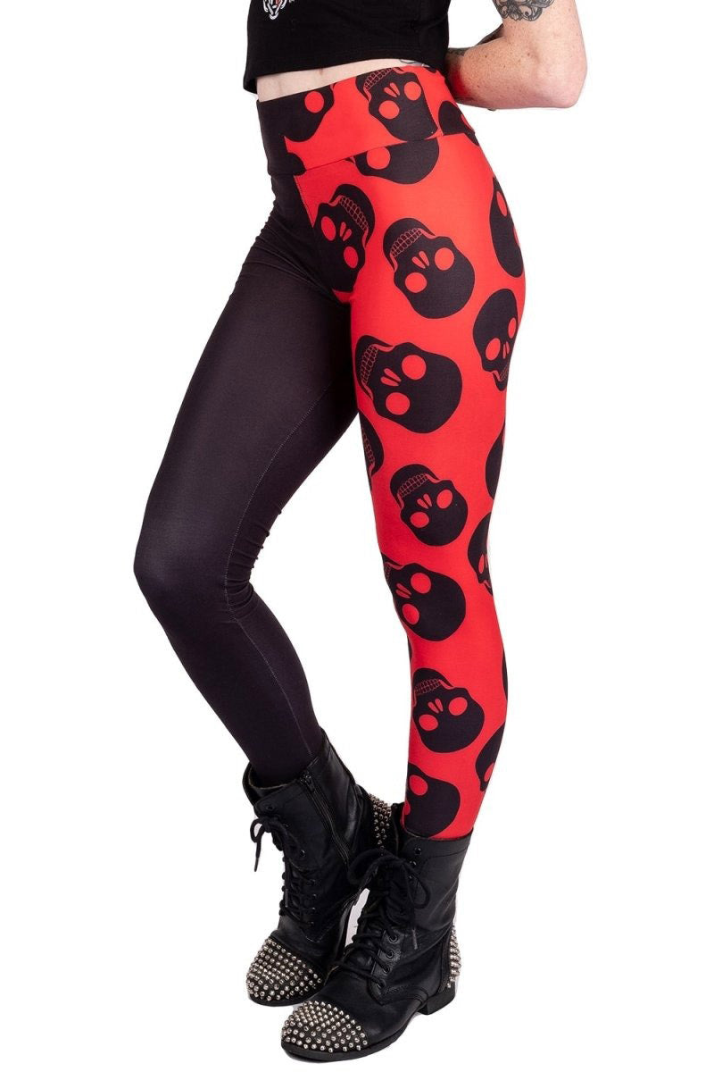 Two Tones Red Skulls High Waist Leggings