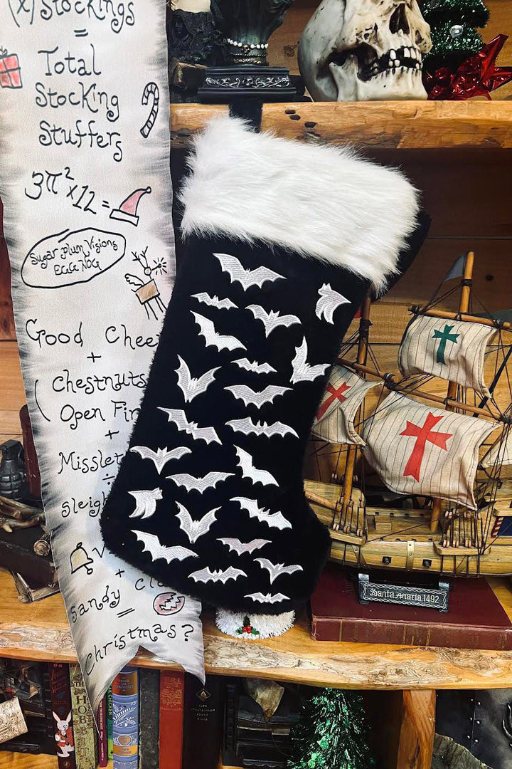 spooky bat stocking for fireplace mantle