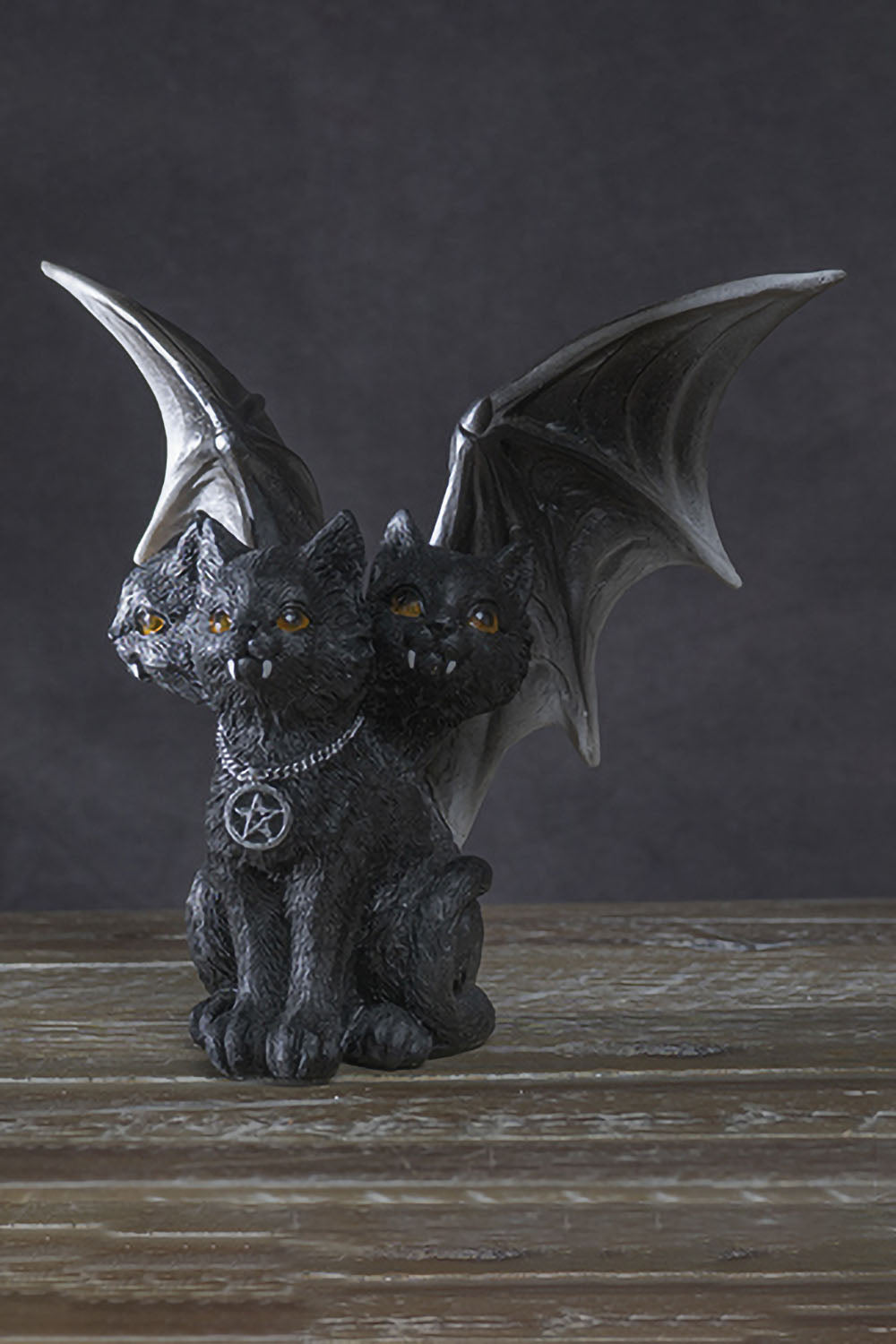 Triple Headed Winged Cat Statue