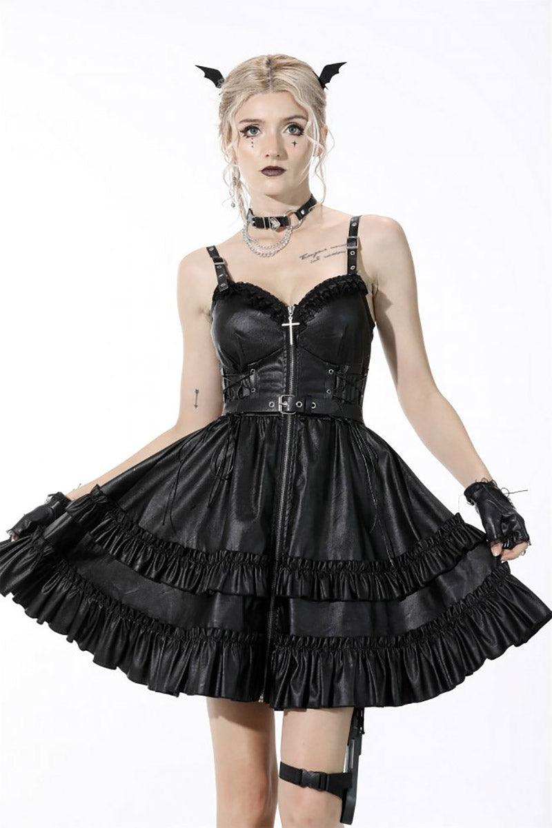 Dark In Love Bad Girl Ruffle Leather Dress - VampireFreaks