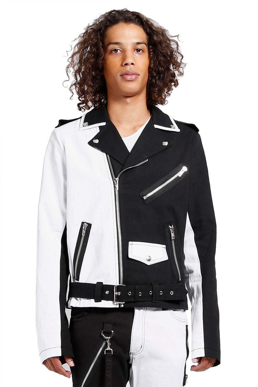 Half black half hot sale white leather jacket