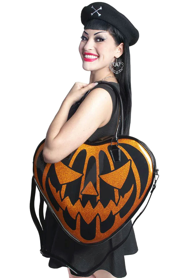 Pumpkin Glitter Heart Bag