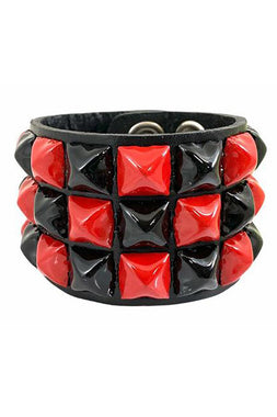 Punk Pyramid Stud Checkered Bracelet [RED/BLACK]