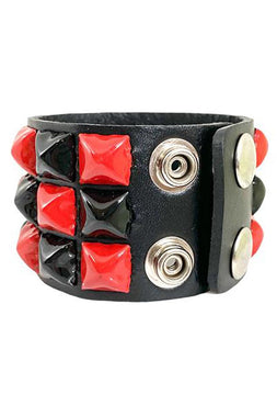 Punk Pyramid Stud Checkered Bracelet [RED/BLACK]