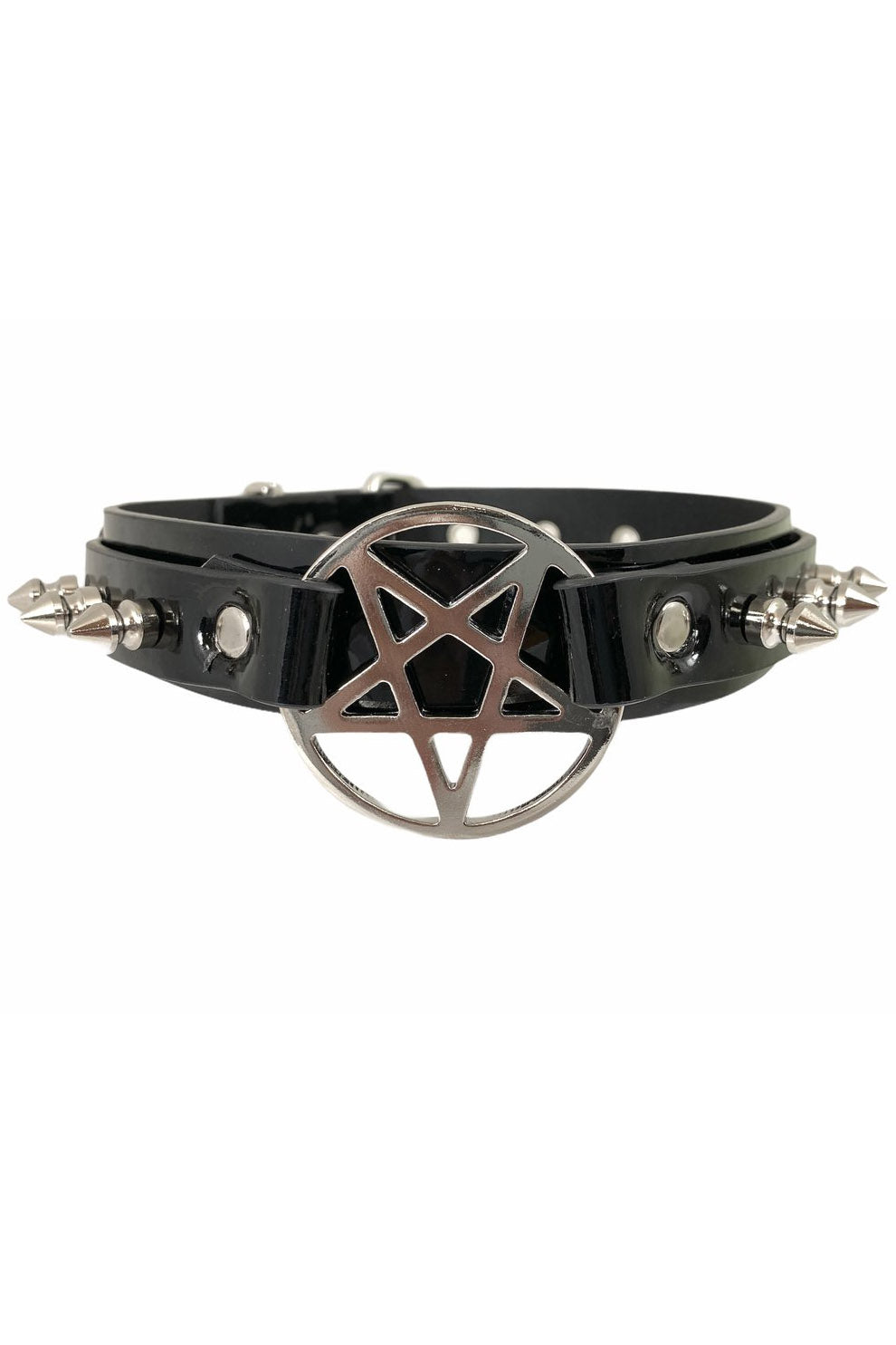 Gothic Leather Pentagram Choker Pagan Wicca Spiked Choker 