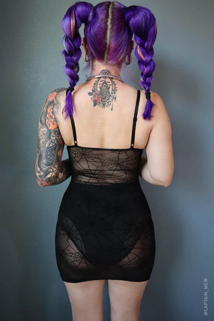 Spiderweb Mesh Front Tie Dress