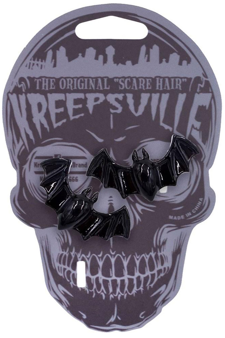 Horquillas para el pelo con forma de murciélagos negros pequeños (par)