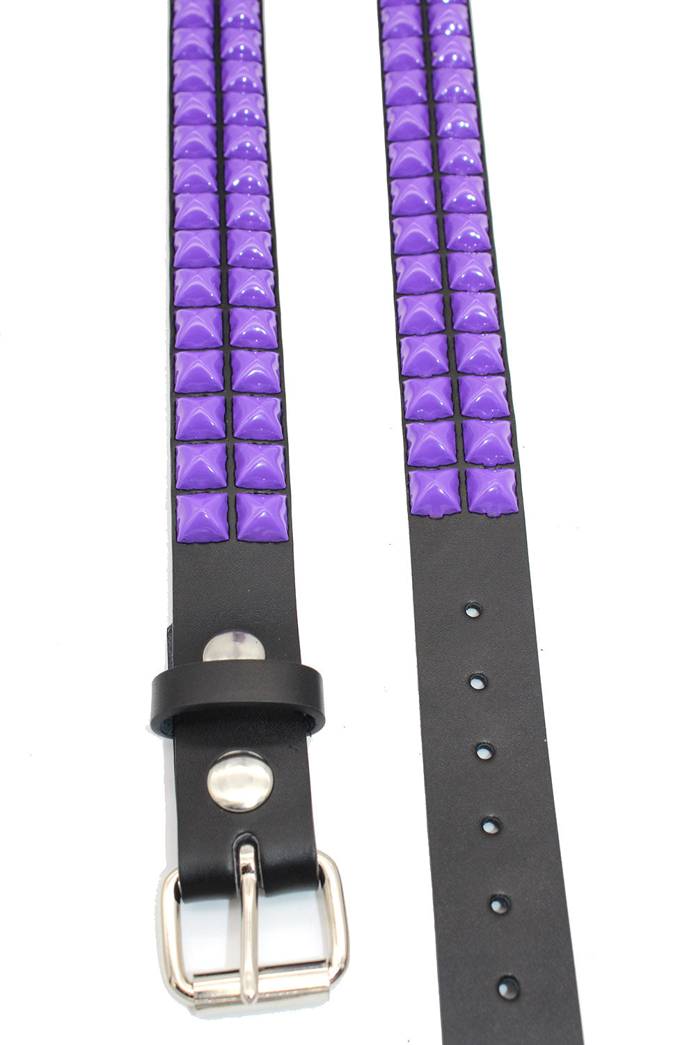 Black Faux Leather 3 Row Purple White Grey Black Pyramid Stud Belt Size XL  40"