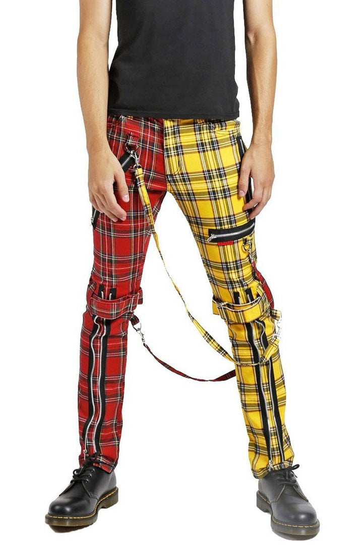 Tripp Split Leg Plaid Bondage Pants (Yellow / Red) - Vampirefreaks Store