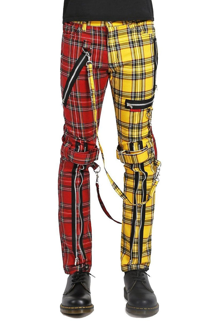 Tripp Split Leg Plaid Bondage Pants (Yellow / Red) - Vampirefreaks Store