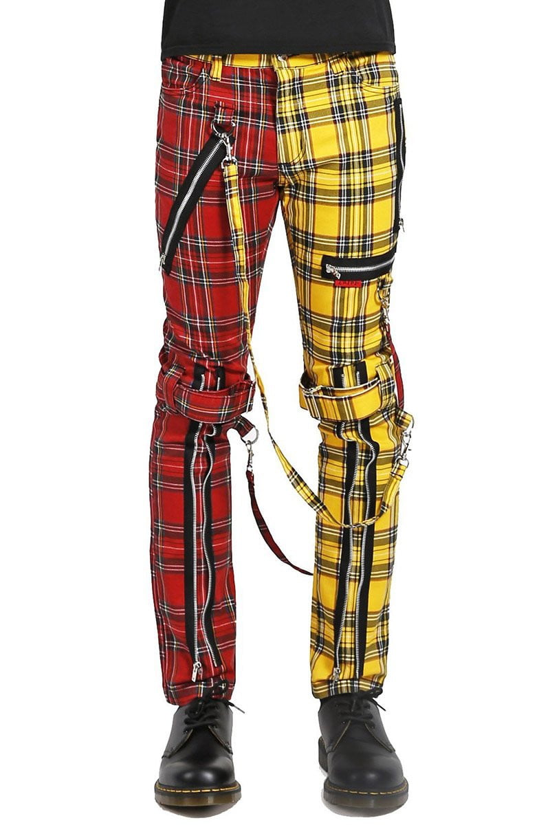 Tripp Split Leg Plaid Bondage Pants (Yellow / Red) - Vampirefreaks Store
