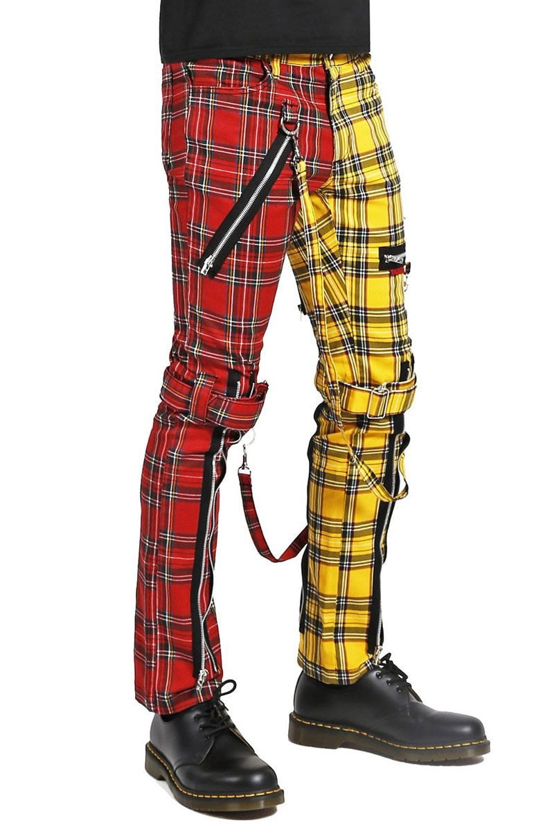 Tripp Split Leg Plaid Bondage Pants (Yellow / Red) - Vampirefreaks Store