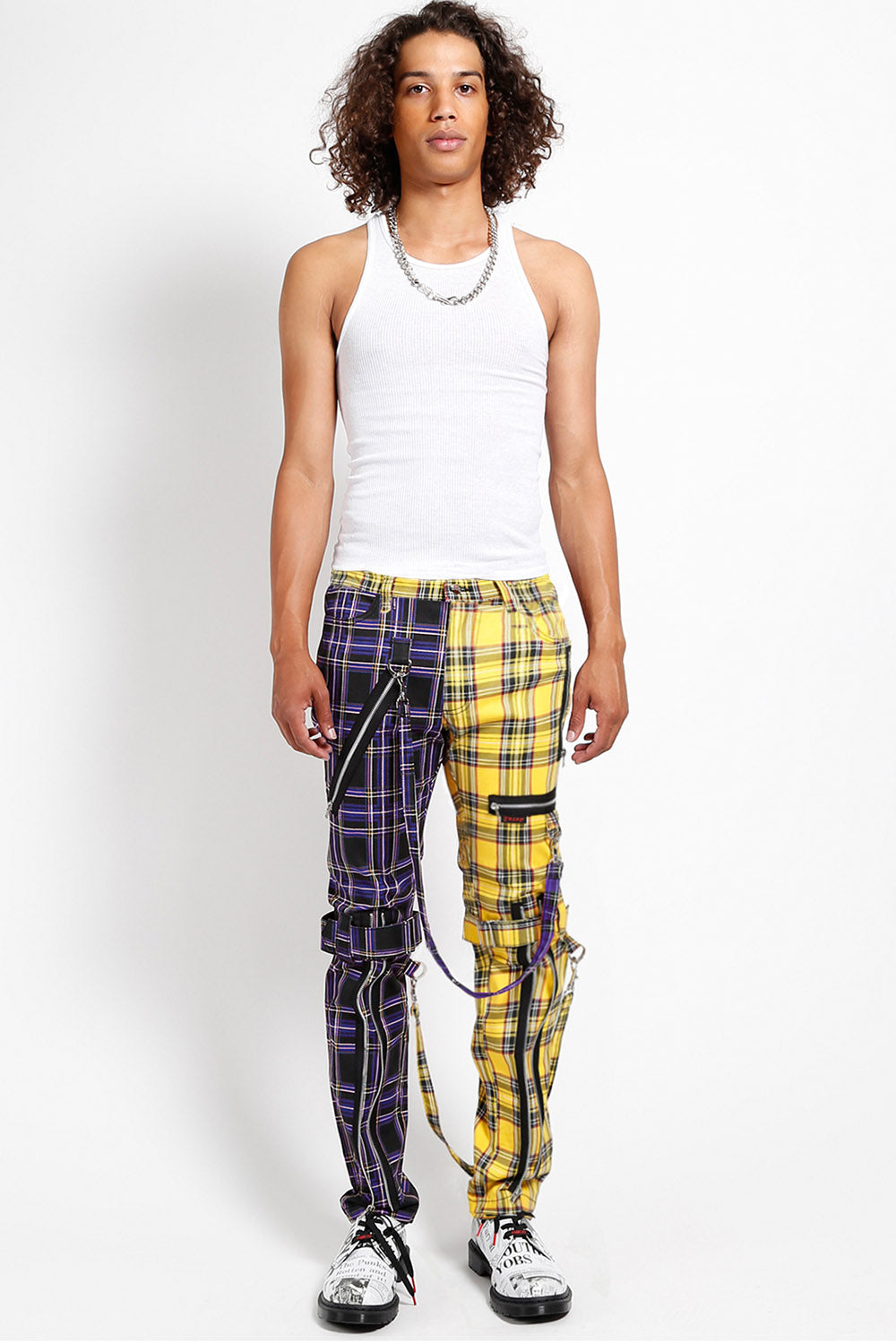 mens punk clothes purple plaid pants