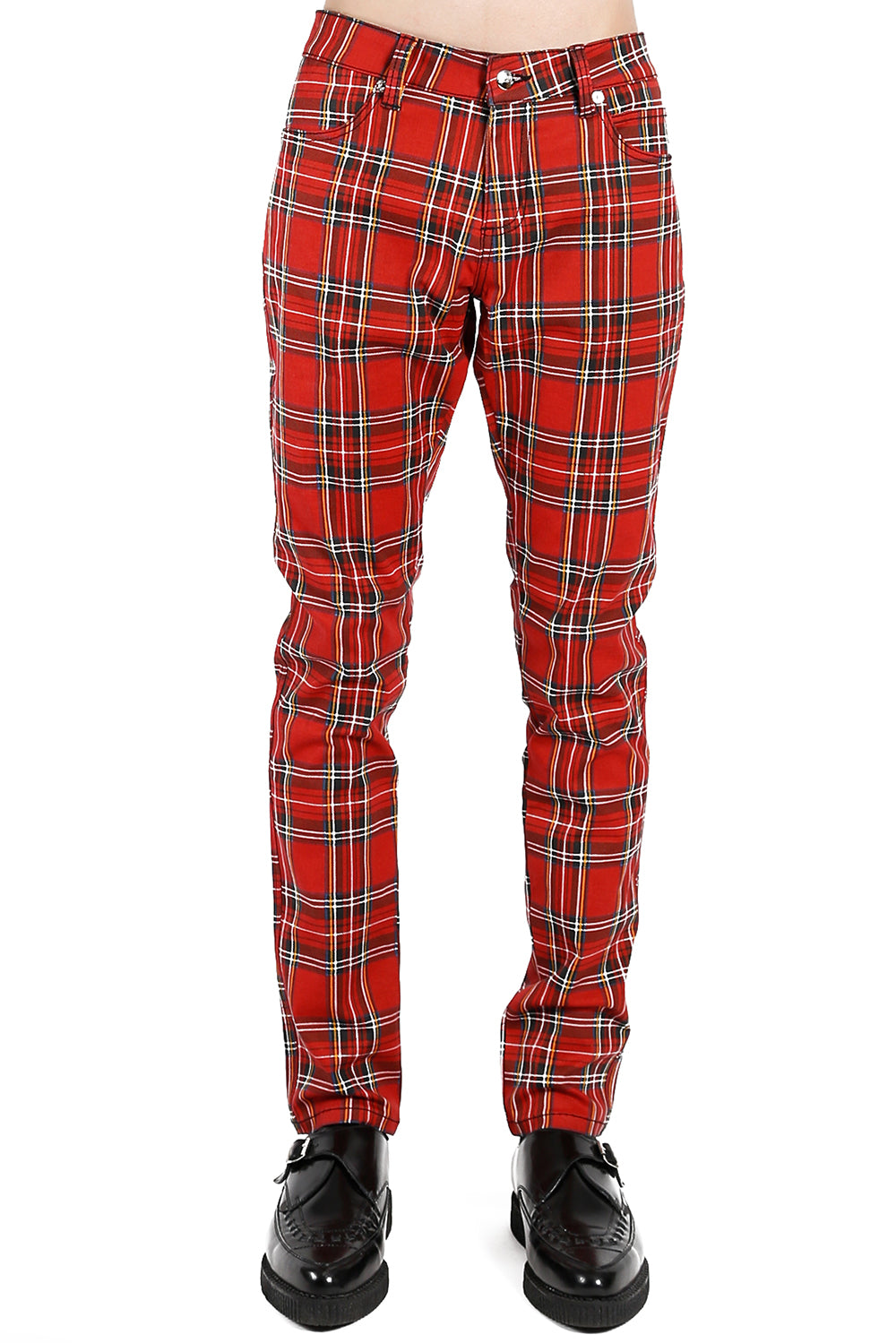 Tartan Checked Punk Rockability Skinny Plaid Trousers Red & Black -   Canada