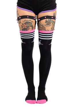 Evil Kitty Thigh High Garter Socks