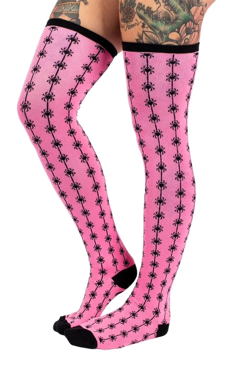 Pink Spider Thigh High Socks