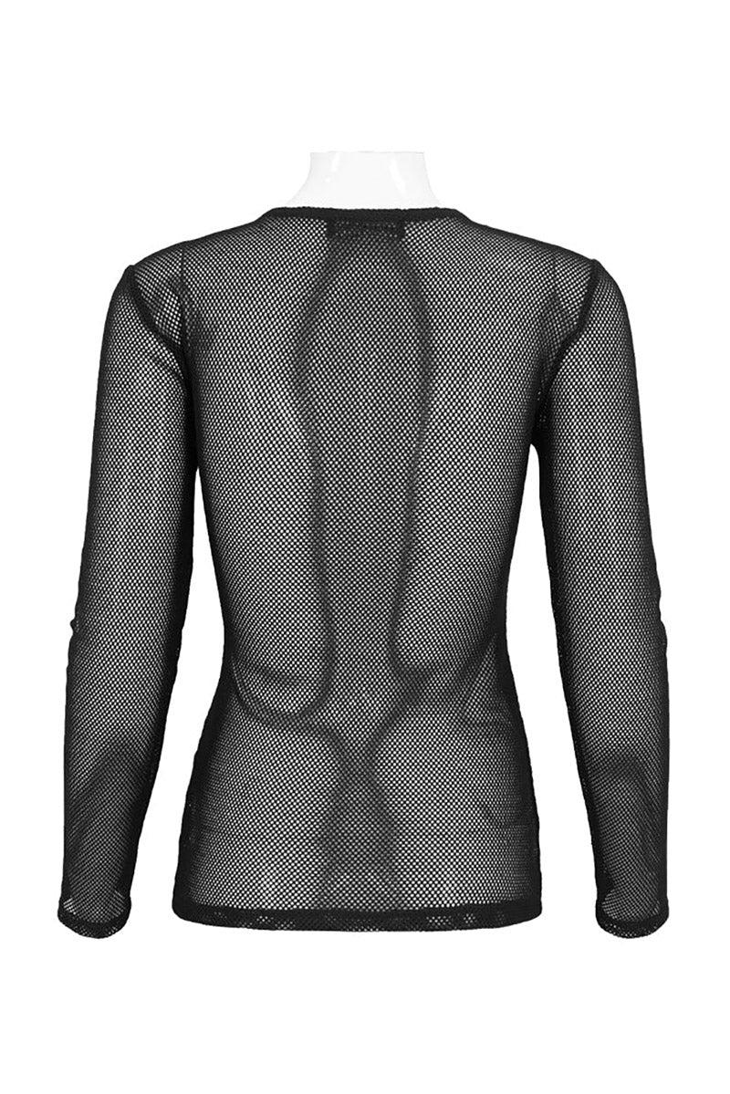 womens black long sleeve fishnet shirt by devil fashion