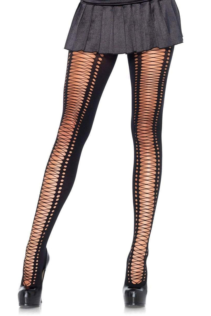 Shredded Crochet Lace Up Tights