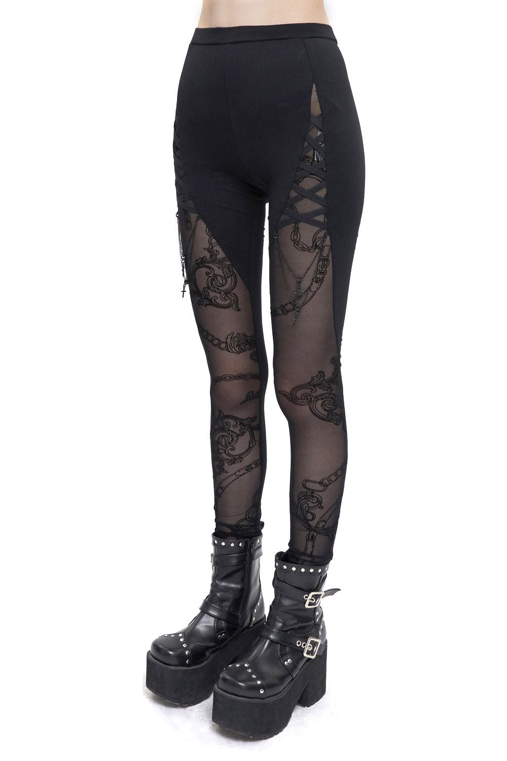 Goth Rose Cross High Waist Leggings