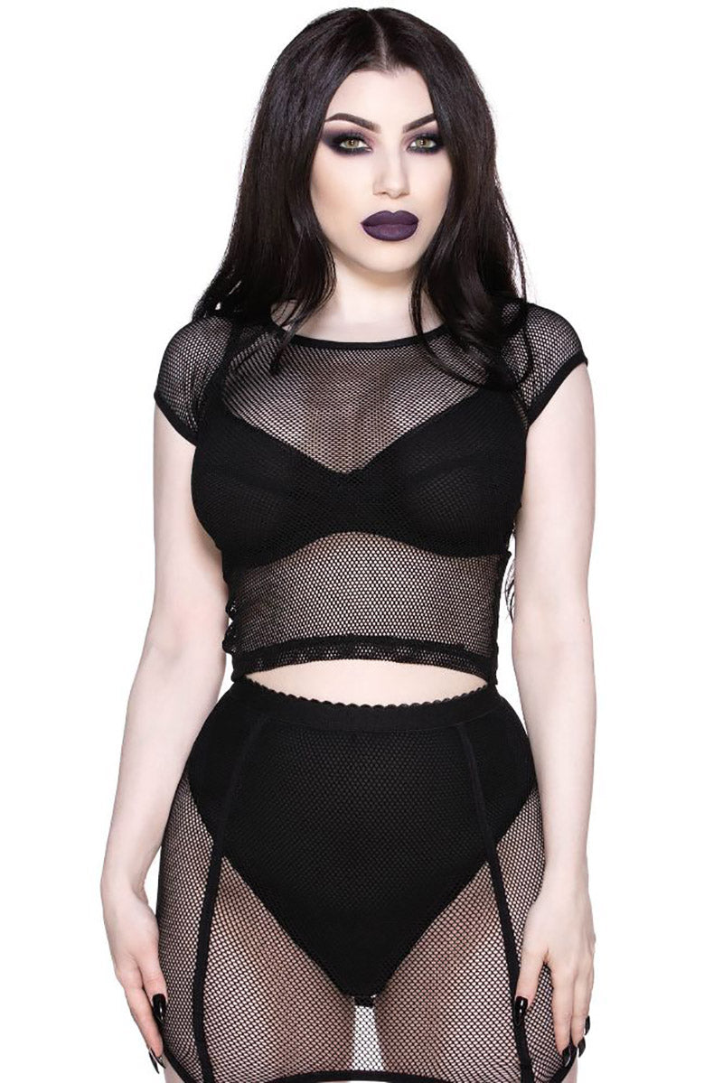 Hell Kitty Black Fishnet Bralette - Killstar