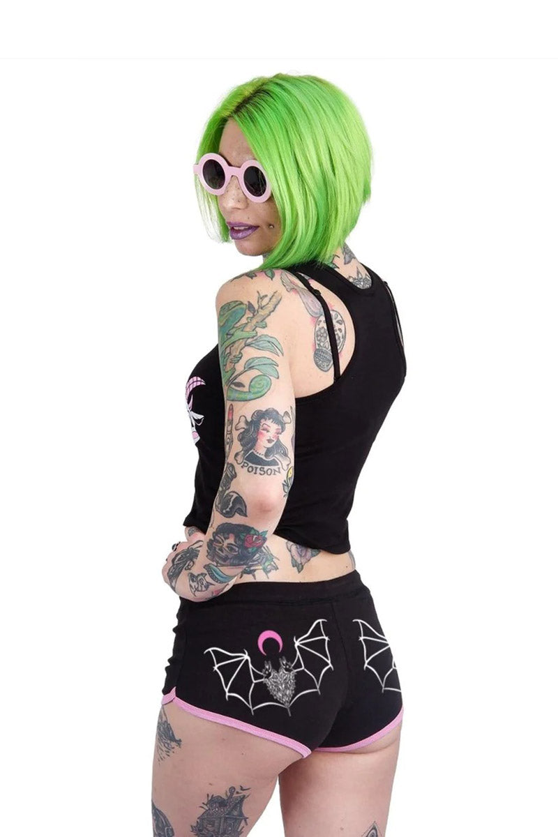 Two Headed Occult Bat Pink Trim Short Shorts