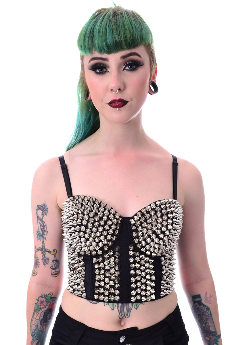 ZUARFY Women Goth Spiked Studs Bra Metallic Skeleton Claw Bralette Bustier  Clubwear Top 
