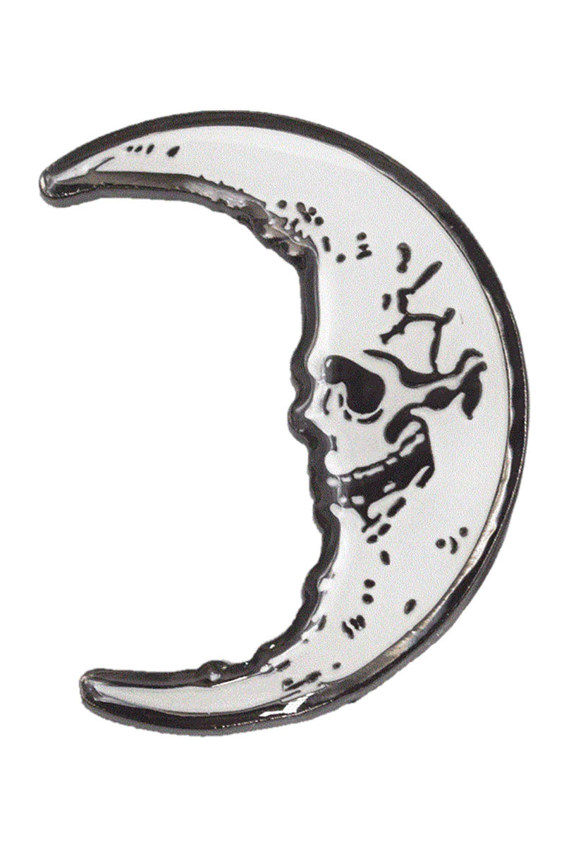 Pin de esmalte con forma de media luna y calavera