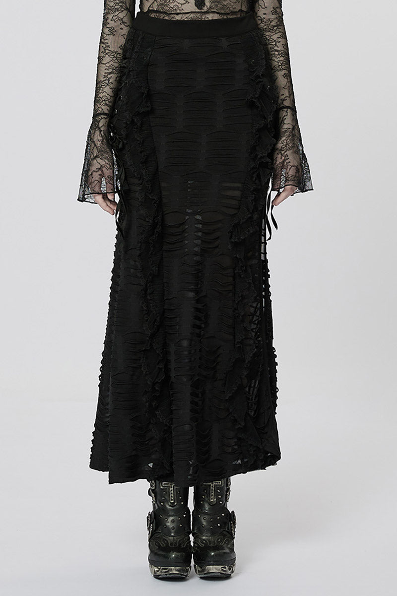 leg slit tattered maxi skirt
