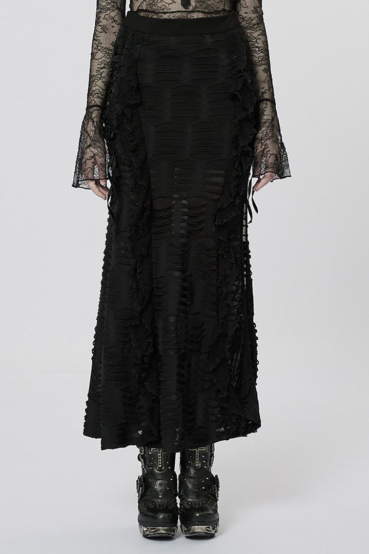 leg slit tattered maxi skirt