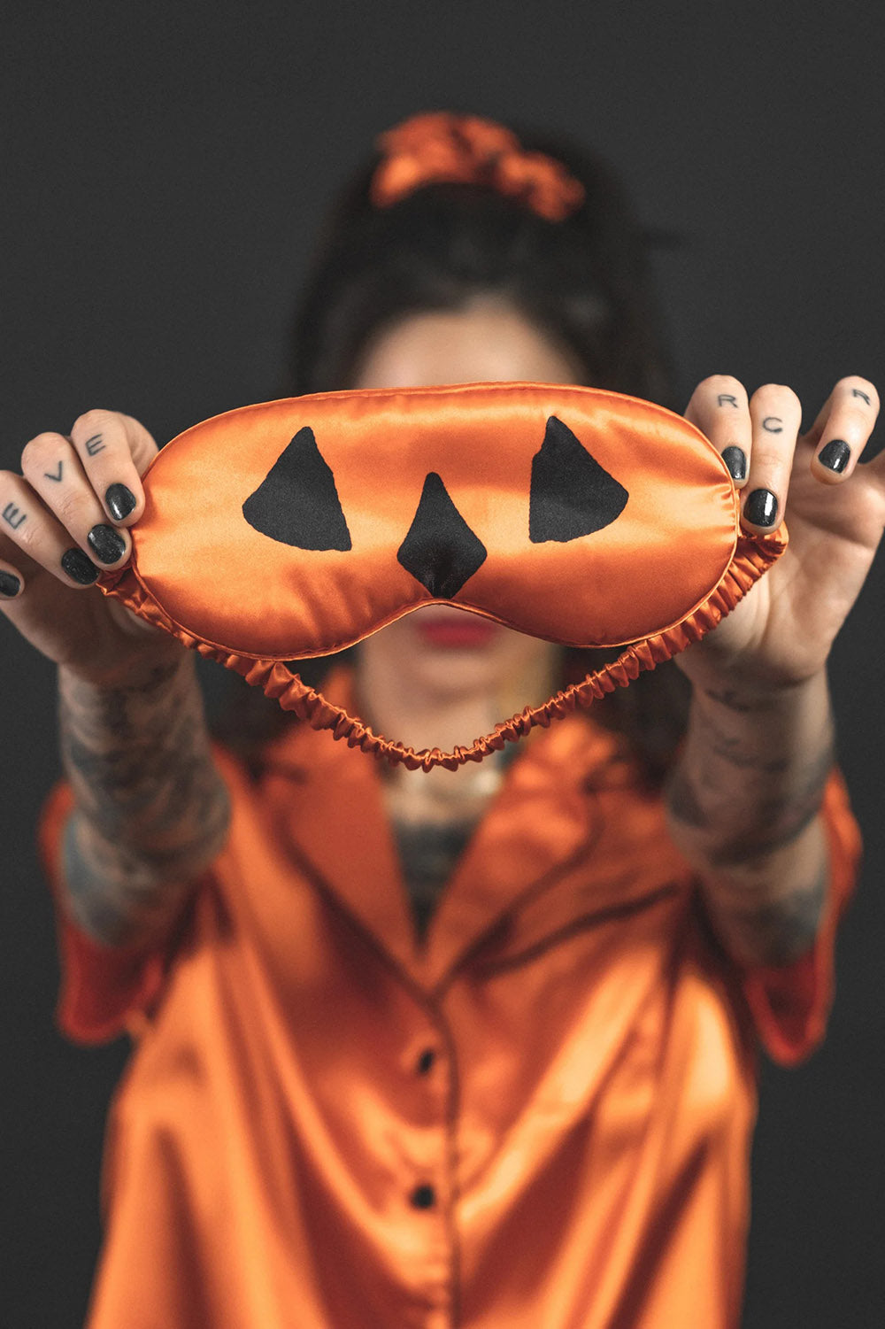 satin pumpkin pajama set by lively ghosts