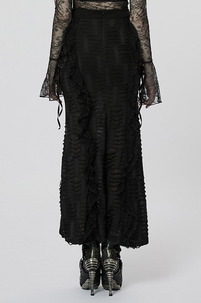 punk tattered maxi skirt