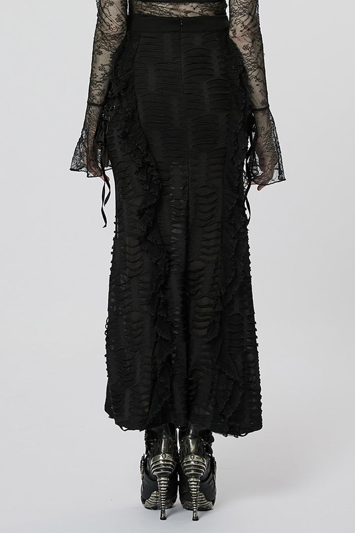 punk tattered maxi skirt