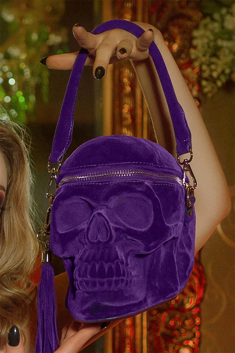 Killstar Grave Digger Skull Handbag  Black Velvet Skull Purse - Inked Shop