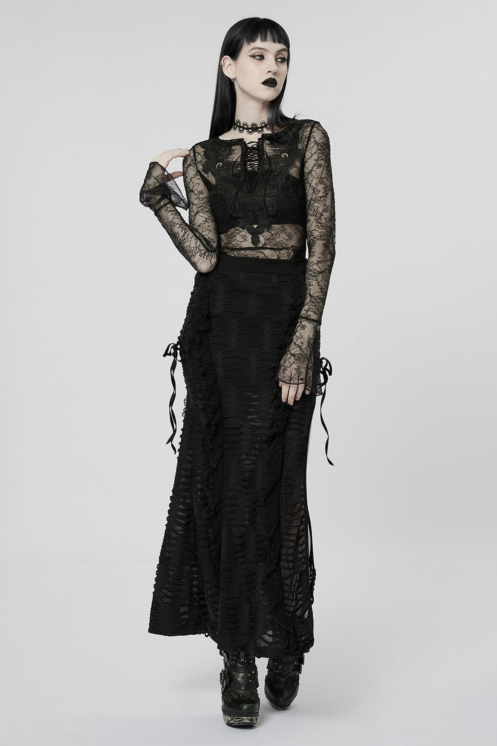 grunge tattered maxi skirt