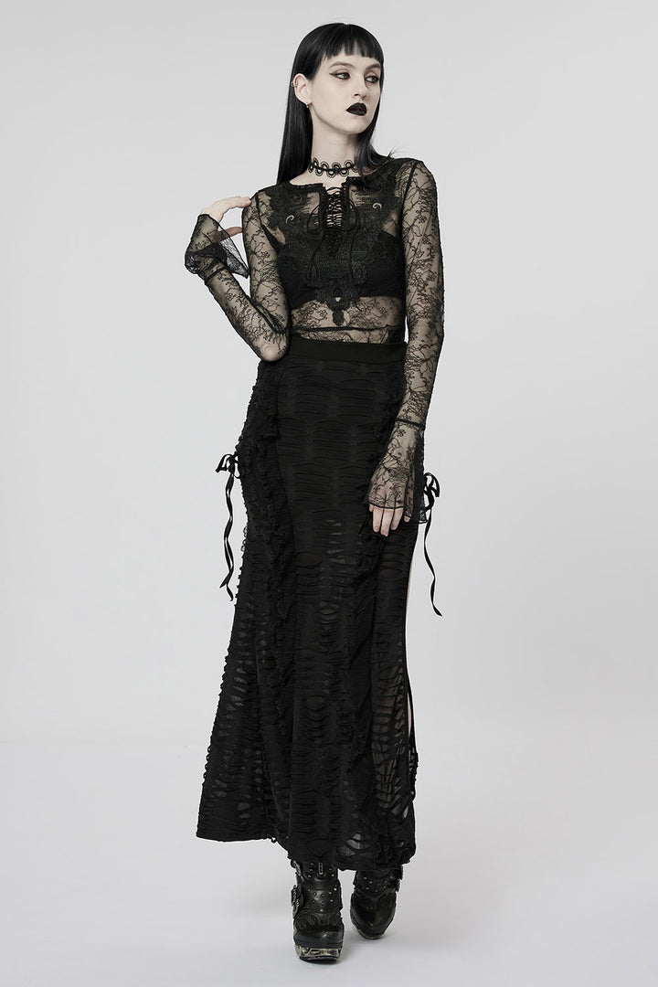 grunge tattered maxi skirt