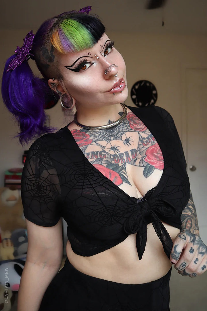 Spiderweb Mesh Front Tie Top