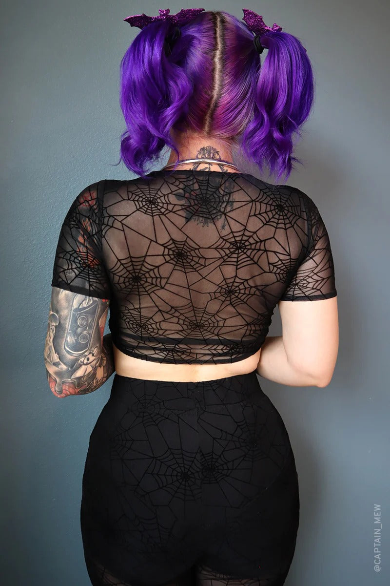 Spiderweb Mesh Front Tie Top