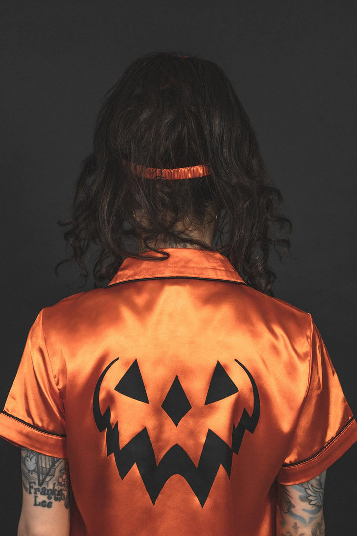 pumpkin pajama set by lively ghosts with sleep mask