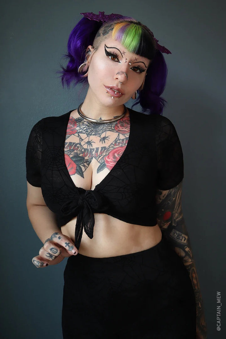 Spiderweb Mesh Front Tie Top