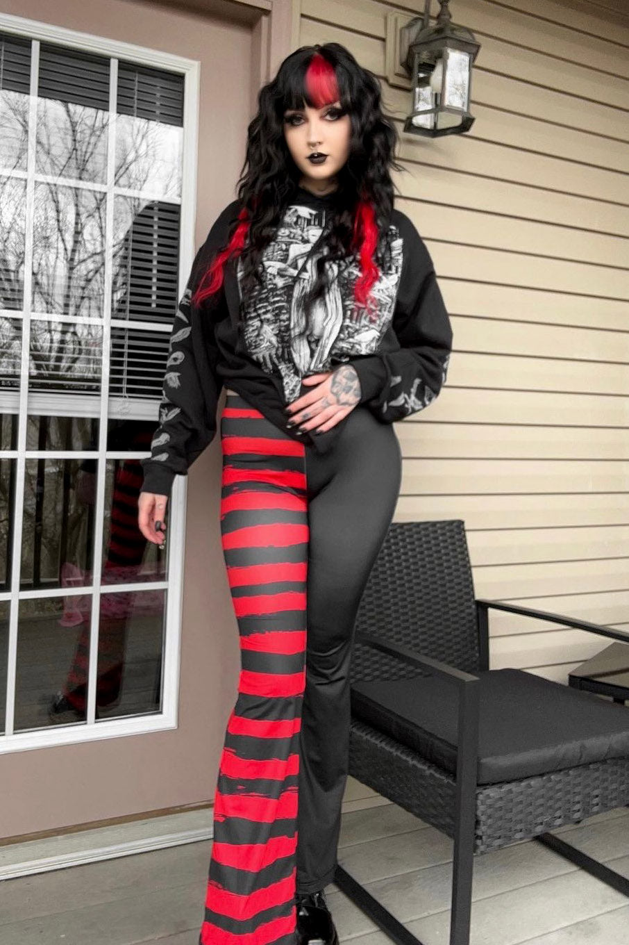 Striped Pirate Knee Socks Bloody Red N Black