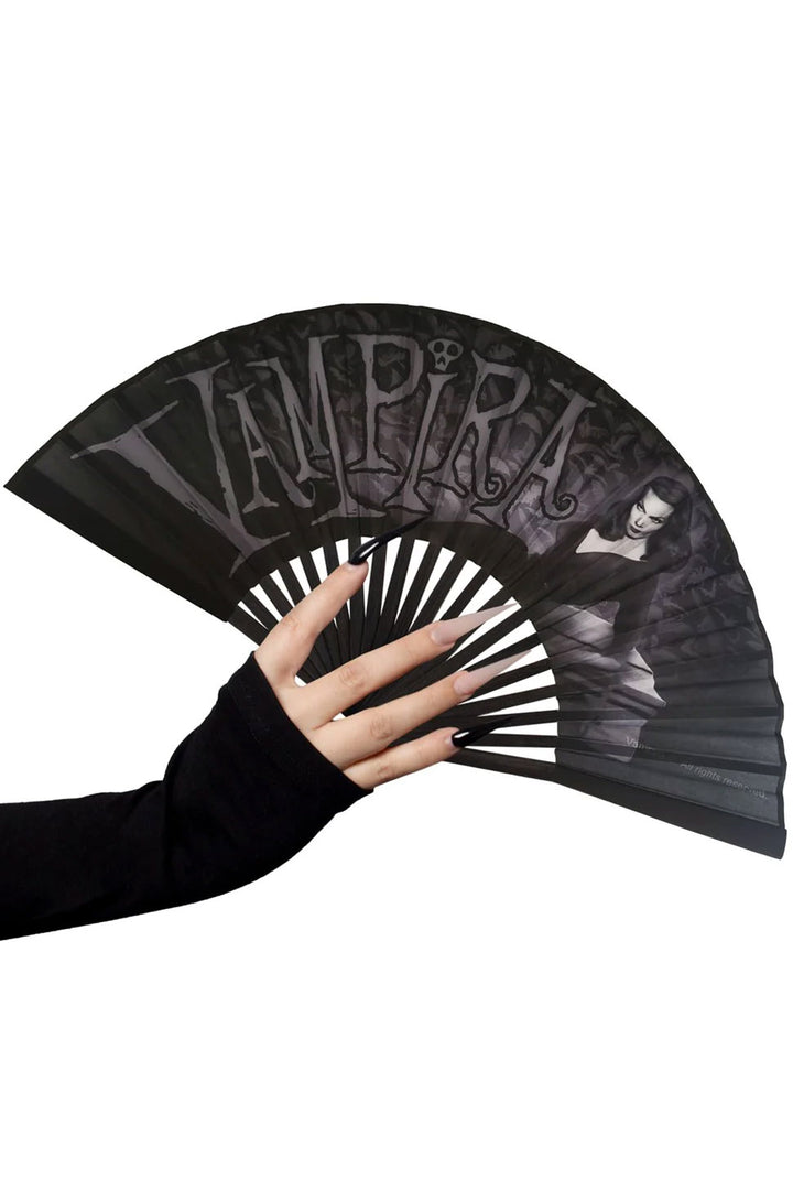 Abanico de tela con forma de ataúd de vampiro