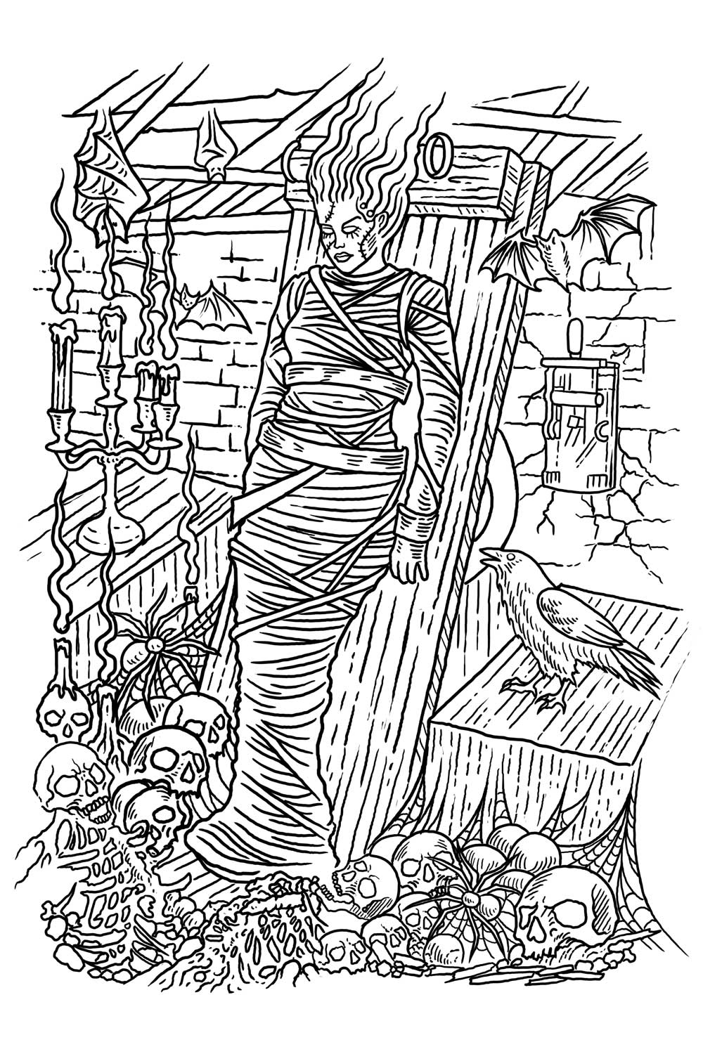 gothic bride of frankenstein coloring book page
