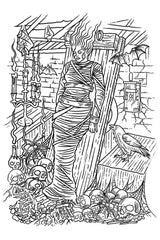 gothic bride of frankenstein coloring book page