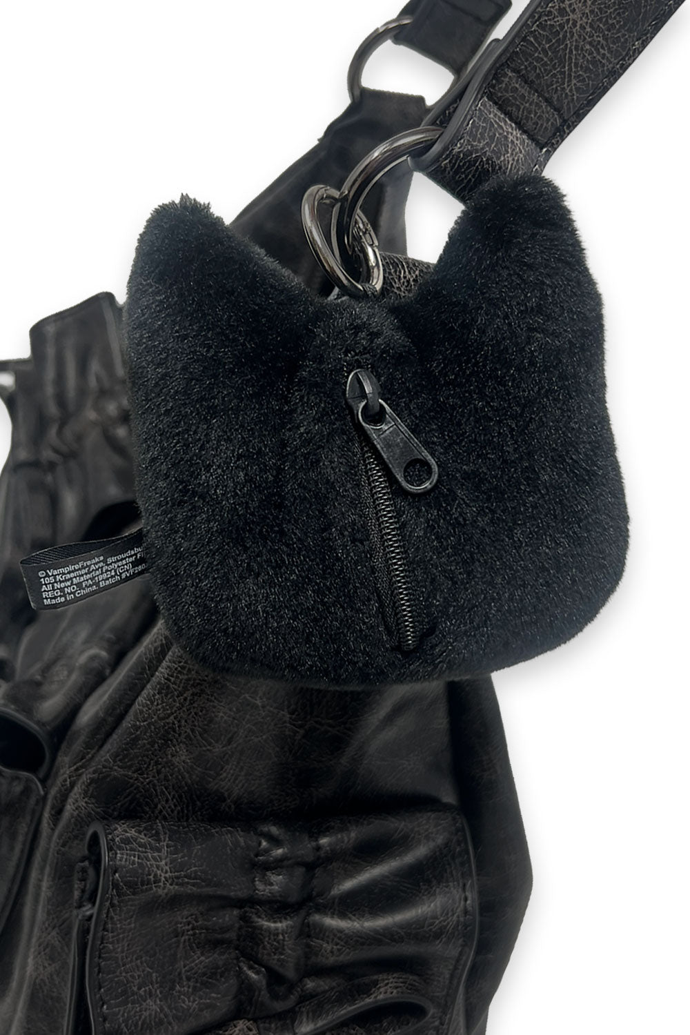 whimsigoth quirky novelty black skeleton plush toy bag charm with zipper coin purse on the back