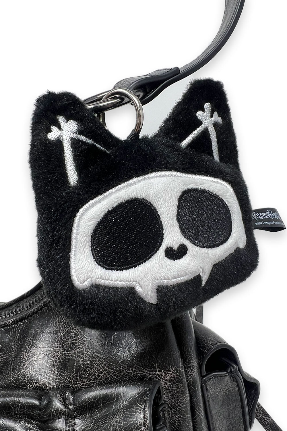 3D plush creepy cute black skeleton plush toy bag charm with zipper coin purse on the back