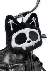 3D plush creepy cute black skeleton plush toy bag charm with zipper coin purse on the back