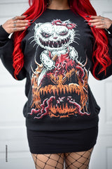 gothic dark humor parody cat pumpkin horror halloween sweatshirt