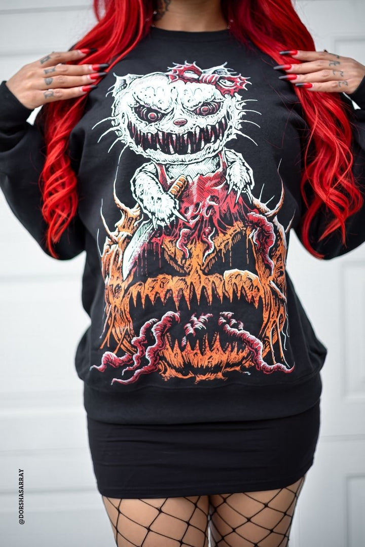 gothic dark humor parody cat pumpkin horror halloween sweatshirt